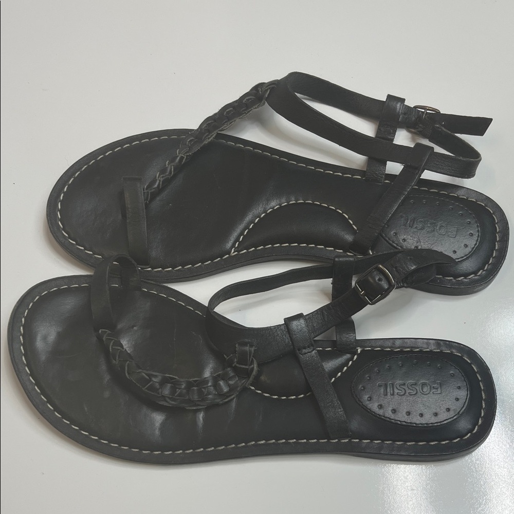 Fossil Black Braided Leather Sandals Size 7.5